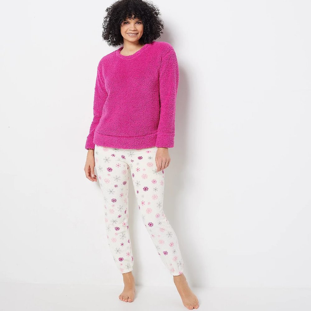 NEW!MUK LUKS Faux Sherpa Top and Fleece Jogger Pant Pajama Set